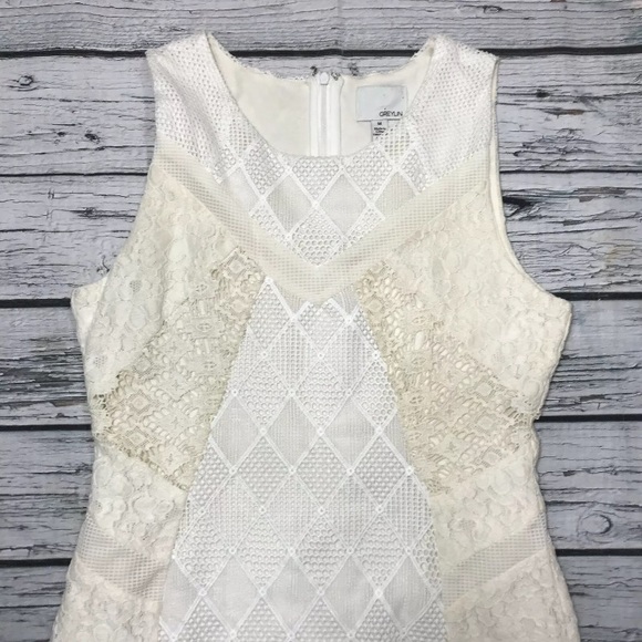 Greylin Revolve Dress Bodycon Sleeveless Ivory White Lace Cocktail Stretchy Sz M - Picture 3 of 8